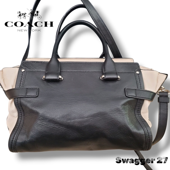 Coach Swagger 27 Black & Chalk Crossbody Satchel, Hang Tags & Original Crossbody - Picture 6 of 17